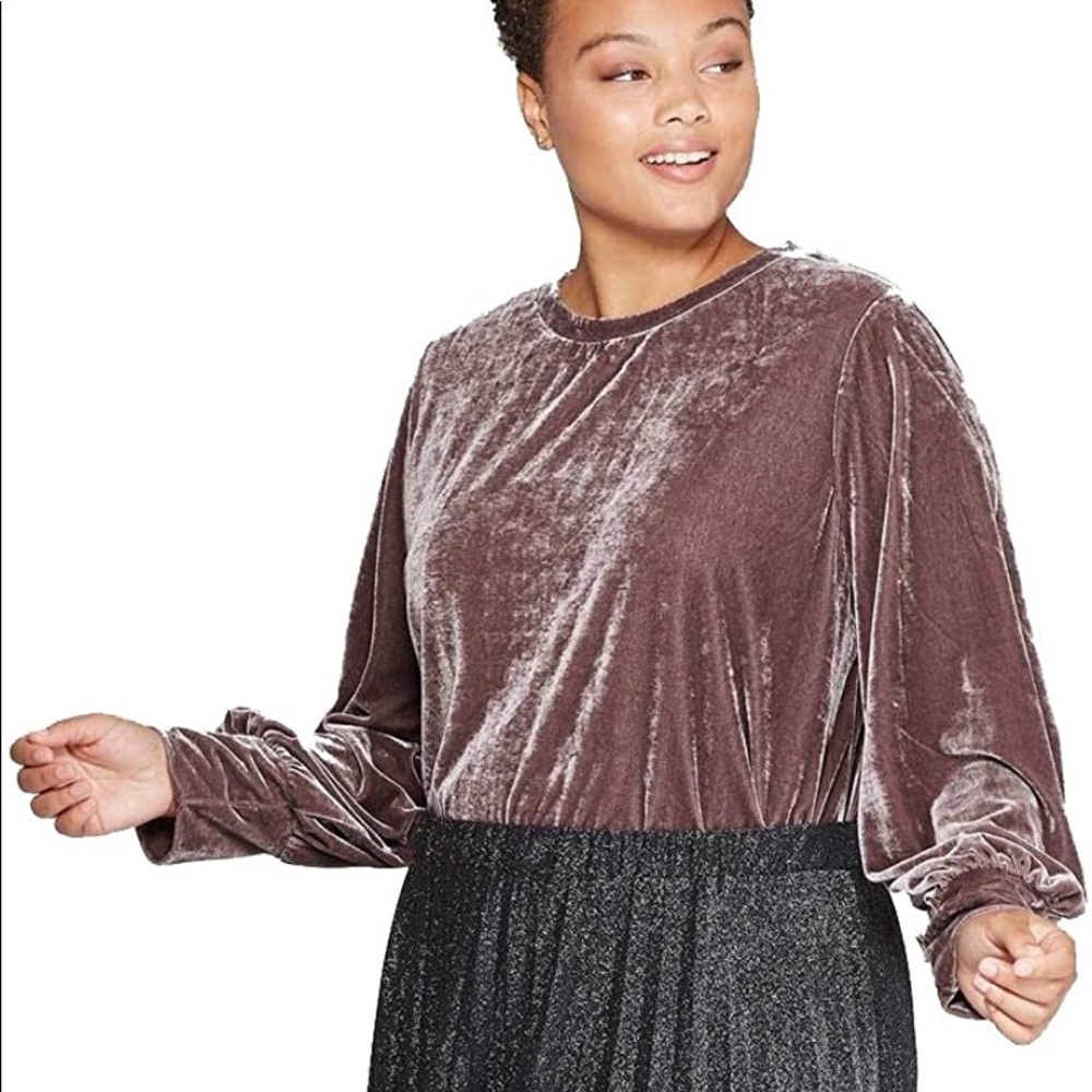 AVA & VIV Mauve Velvet Balloon Sleeve Blouse Size 4X